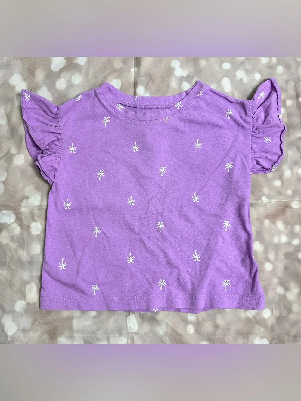 GAP Purple Palm Print Ruffle Sleeve Tee